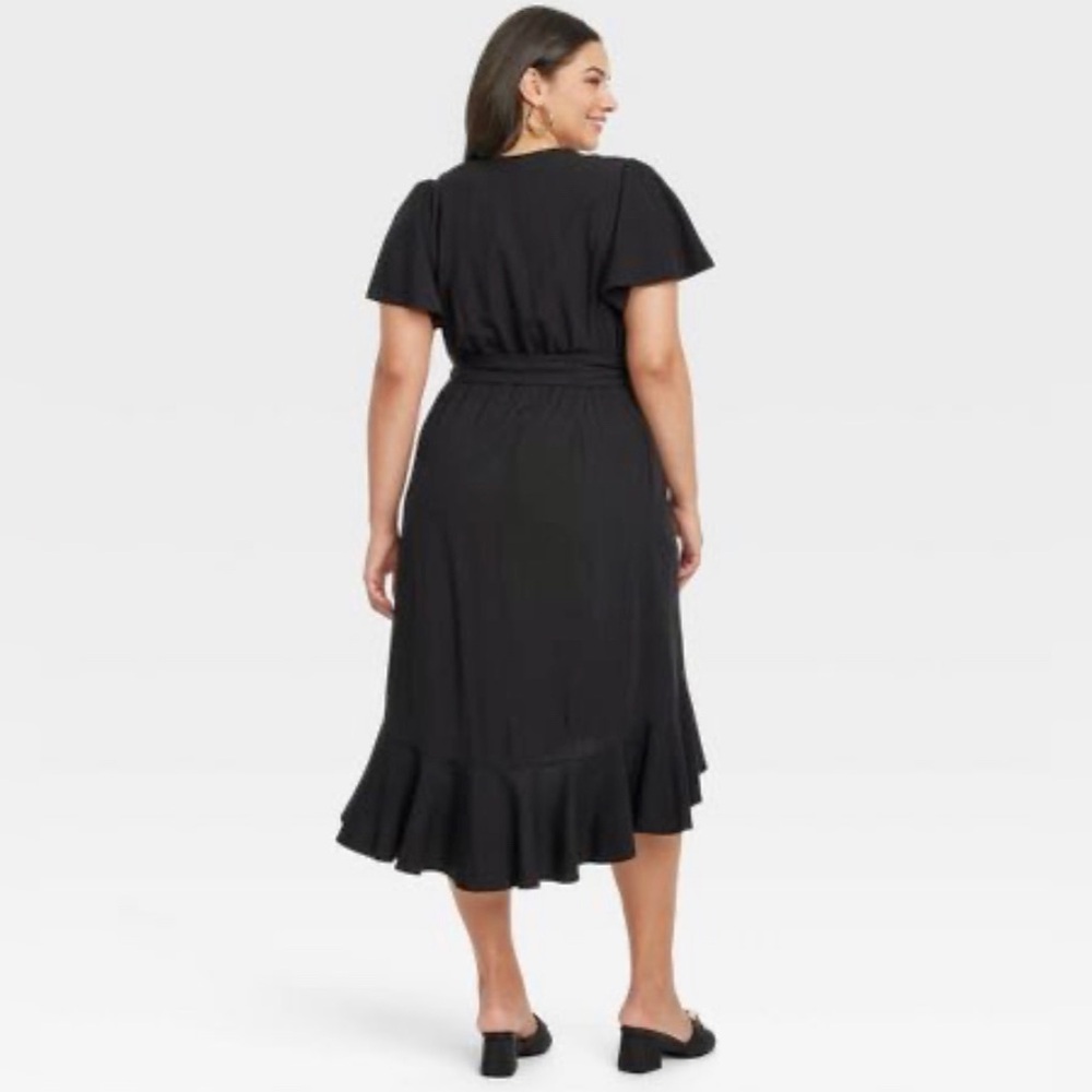 NWT Ava & Viv Flutter Sleeve Midi Black Wrap Dress Size XXL - Picture 3 of 16